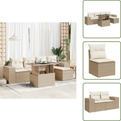 6-tlg. Garten-Sofagarnitur mit Kissen Beige Poly Rattan - Garten Sofagarnitur - Garten Sofagarnituren - Outdoor Sofagarnitur - Sofagarnitur Terrasse (1/5)