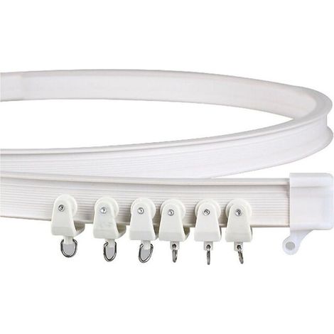 Tringle pliante en alliage (fixation au plafond 200 cm), en métal et plastique flexible, adaptée aux rideaux, blanche. (1/5)