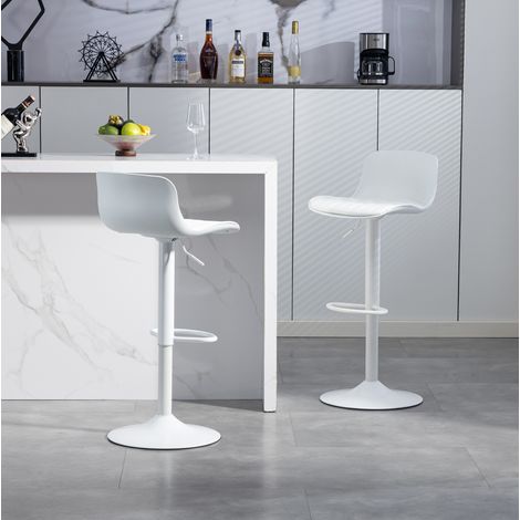 MEUBLIV Lote de 2 taburetes de bar blancos 45x41x101 cm, giratorios y ajustables (1/5)