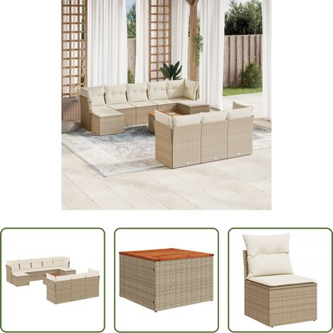 vidaXL Canapé en résine tressée - Salon de jardin 11 pcs avec coussins beige résine tressée (1/5)