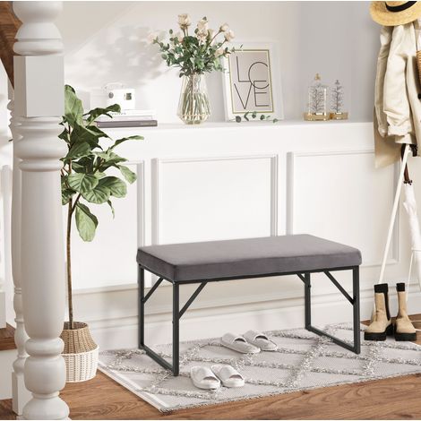 Banc rembourré effet velours gris foncé 100 x 35 x 47 cm OKWISH (1/5)