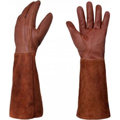 S Gants de jardinage en cuir, résistants aux épines, longs gants de jardin longueur coude (1/4)