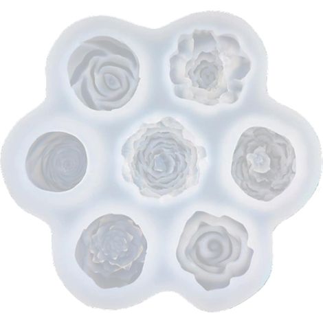 Moldes de silicona con forma de flor para la fabricación de velas: 7 orificios, molde de silicona 3D para cera derretida, 12 x 12 x 2,2 cm. (1/5)