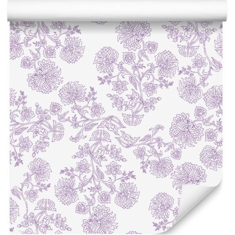 Papier peint fleuri blanc, gris clair et lavande pour salon et chambre 50x1000 (1/5)