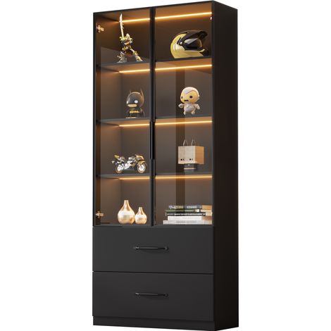 Meuble rangement vitrine LED 60x40x160 cm noir HAVRYA (1/5)