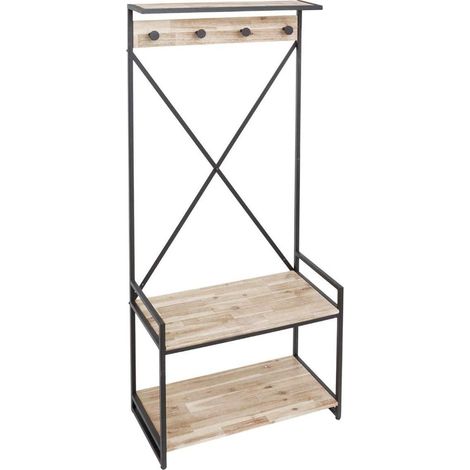 Appendiabiti a 2 Ripiani in Legno e Metallo 80x35x184cm (1/5)