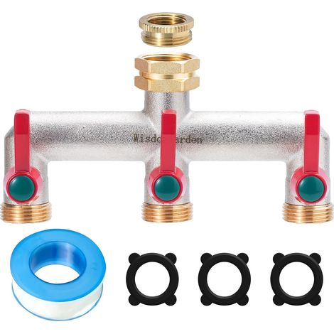 1 Distributeur 3 voies,Vanne à 3 voies,Laiton nickelé,Filetage 3/4 pouce,Adaptateur 1/2 pouce,Jardin (1/5)