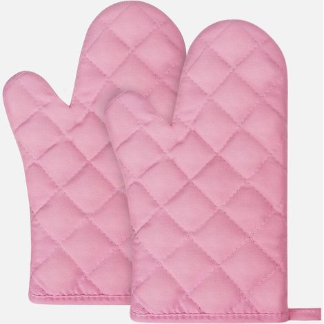 Guanti da forno, 1 paio di guanti da cucina in cotone, guanti da forno lavabili, guanti da cucina antiscivolo, guanti da cucina resistenti al calore per cucinare, barbecue, cuocere al forno (rosa)