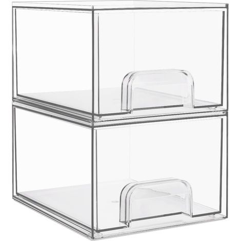 Boite Rangement Tiroir Empilables, Transparent, 2 Pack, Petit (1/4)