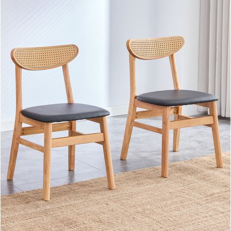Set 2 sedie da sala da pranzo in legno con schienale in rattan e seduta imbottita OKMYHOME (1/5)
