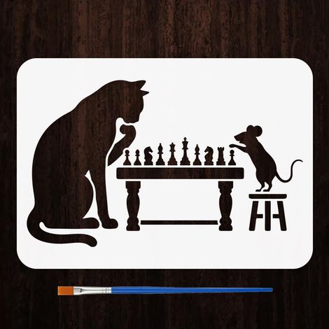 Pochoir De Peinture Plateau Jeu Souris Chat Avec Pinceau 21x29,7cm Pochoir Réutilisable Jeu Chat Souris En Plastique Pochoirs Silhouette Animal Thème Animal Pour Décoration Murale (1/5)