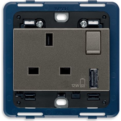 VIMAR - 19223.AM 2P+E 13A BS-Steckdose + Innenbeleuchtung rot + USB A Metall