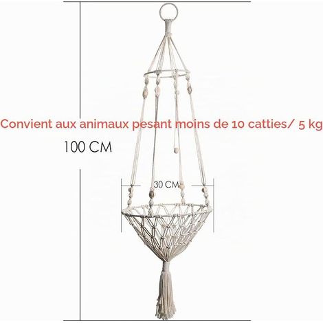 Hamac Suspendu Macramé pour Chat - Panier Tissé à la Main, Balançoire, Lit Maison pour Fenêtre Intérieure (1/2)