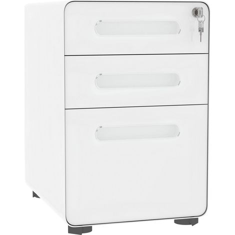 Vinsetto Rollcontainer mit 3 Schubladen mobiler Aktenschrank mit Rollen abschließbar Büroschrank mit Hängeregistratur Stiftfach, Bürocontainer Schreibtisch Unterschrank für Büro 39x48x59cm Weiß (1/5)