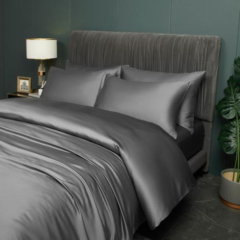 Parure de lit d'été en bambou gris 200 x 220 cm - Housse de couette double douce avec fermeture éclair et 2 taies d'oreiller de 80 x 80 cm - En fibre de bambou - Respirant et frais (1/5)