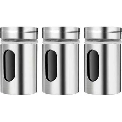 3-Piece Spice Jars with Swivel Lids, Stainless Steel Seasoning Bottles, Kitchen Spice Pot Set, Spice Pots for Tea, Salt, and Pepper (1/5)