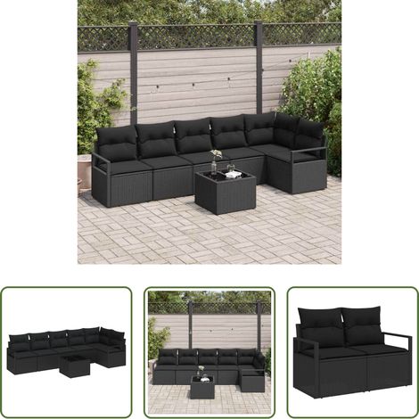 vidaXL Poly Rattan - Sofa Set mit Kissen 7 pcs Schwarz Poly Rattan (1/5)