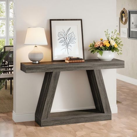 Table console 140 x 30 x 80 cm, table d'appoint, table d'entrée, table basse, pour couloir, couloir, salon, gris (1/5)
