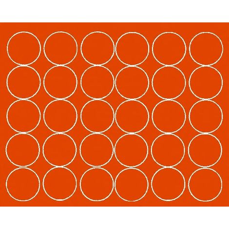 Adesivi circolari da 8 cm, 30 pezzi, colore arancione lucido.