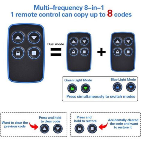 Télécommande universelle 4 en 1 – Compatible 300 à 915 MHz – Copieur jusqu'à 8 dispositifs – Résistant aux chocs – Alimentation 2 pi