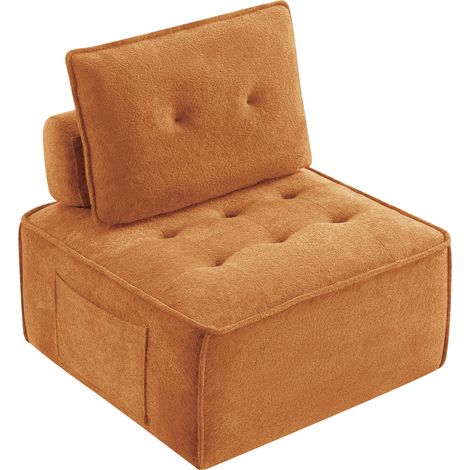 Fauteuil-canapé modulable sans accoudoirs, canapé de sol spacieux et profond en bouclette avec dossier amovible, poche latérale et coussin latéral, pouf capitonné monobloc pour salon, chambre ou appar (1/5)