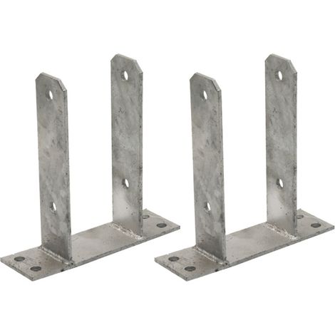 Set di 2 Base U per palo in legno da 7 cm  Ancoraggio per pavimento a forma di U zincato  Supporto per palo in legno 16x20x7,1