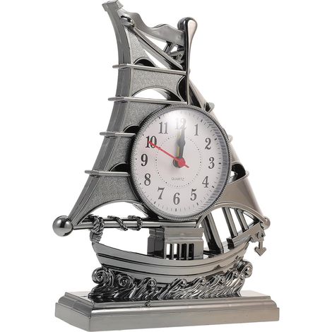 Réveil Créatif Voilier Décoratif Noir Plastique, Horloge de Bureau Multifonction pour Salon Chambre Bureau, Décoration Méditerranéenne Originale pour Intérieur (1/5)