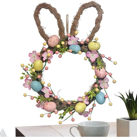 Couronne de Pâques Guirlande Décorative Colorée et Mignonne Décor de Couronne de Lapin pour la Porte d'Entrée pour la Décoration de Porche, Maison, Ferme, Fête, Vacances, Mur et (1/5)