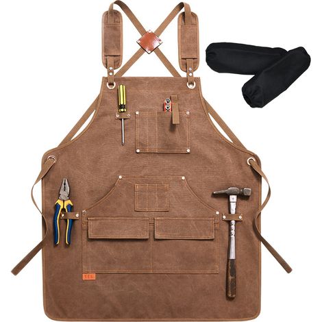 Tabliers de chef 2 pièces pour homme et femme avec grandes poches, en toile de coton résistante, à dos croisé et ajustable, tailles M à XXL