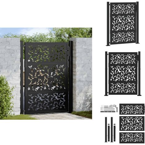 Portail de jardin noir 105x130 cm acier conception de feuilles - Porte De Jardin - Portes De Jardin - Porte De Clôture - Porte De Sécurité (1/5)