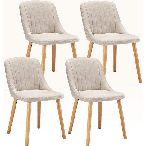Esszimmerstühle Beige 4er Set mit Holzbeinen, Polsterstuhl für Küche & Büro (1/5)