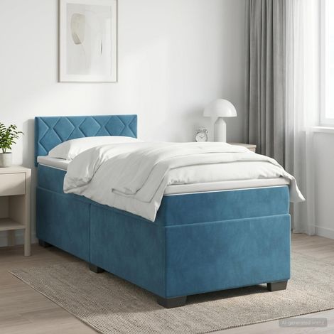 vidaXL Lit boxspring avec matelas Bleu foncé 100 x 200 cm Velours (1/5)