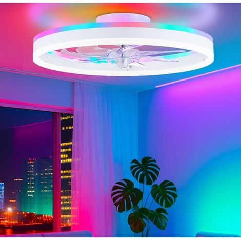 RGB Ceiling Fan with Light, 50cm Hanging Ceiling Fan with Remote Control, App Control, White (1/5)