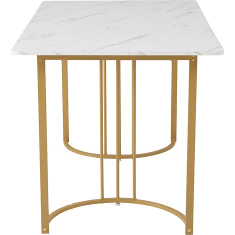 Essgruppe mit Tisch und 4 Esszimmerstühlen 140x80 cm, grüner Samt, weißes MDF, goldene Beine (1/5)