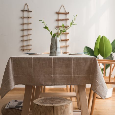 Nappe en coton et lin durable pour tables rectangulaires, nappe à grille brodée solide pour décoration de table de salle à manger de cuisine (135 x 135 cm, gris)