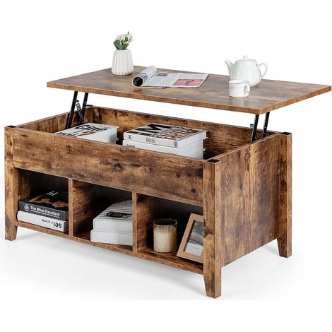 COSTWAY Mesa de Centro Elevable de Madera con Compartimiento 104,5x49,5x48,5 cm Mesa de Café (Natural) (1/5)
