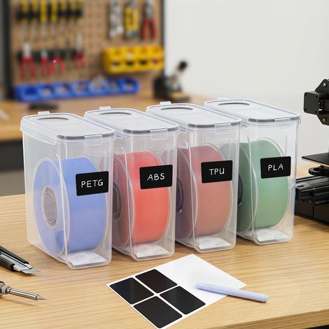 Wolketon 3D-Filament-Boxen, 4 l, Set mit 2/4/6/8 Stück nach Wahl, transparent/schwarz, feuchtigkeitsbeständig mit Trockenmittel (1/5)