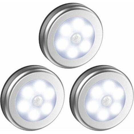 3Pcs Capteur de sécurité lumière extérieure,intérieure sans Fil PIR Détecteur de Mouvement Automatique Night Light, 6 LED Capteur Lumière extérieure Lampe pour escalier,Cabinet,Placard