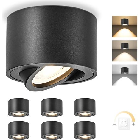 1x 3CCT Spots de Plafond Blanc - Extra plat & pivotant à 30° - Ø80x50mm - Spot en saillie Orientable - 5W 500LM - Dimmable Module LED 230V Inclus - Aluminium LED Plafonnier Spot