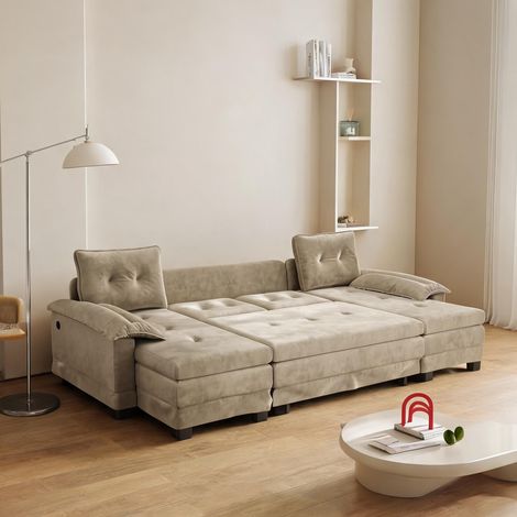 Canapé convertible en U avec lit escamotable et ports USB tissu (1/5)