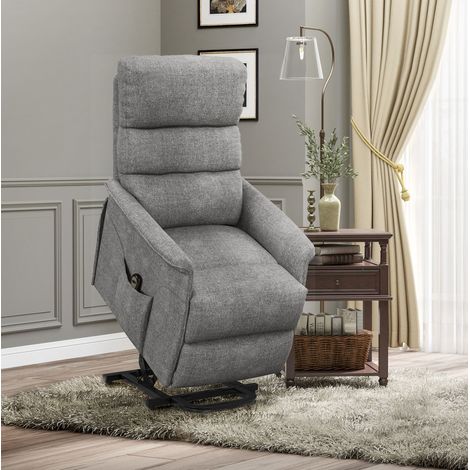 Poltrona relax alzapersona 66x90x96 cm grigia in poliestere con reclinazione elettrica e telecomando (1/3)