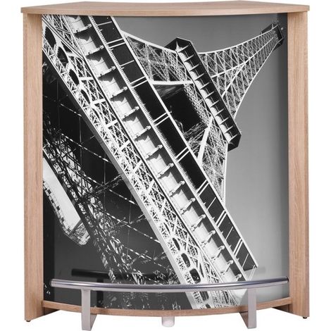Comptoir de bar bois clair et imprimé Tour Eiffel Snack 96cm (1/3)
