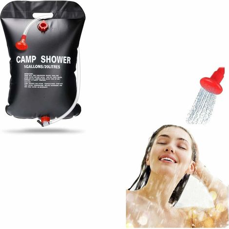 Douche de jardin Sac de douche solaire Camping - Douche solaire 20L Camping Randonnée Sac de douche solaire portable Ceinture d'eau chaude 45°C Tuyau amovible commutable
