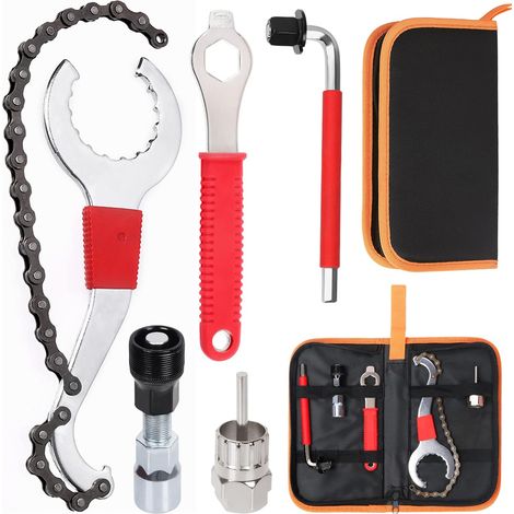 Juego de herramientas de reparación de bicicletas de 7 piezas: llave para pedales, extractor de bielas, extractor de eje de pedalier, extractor de cassette, 3 en 1, ciclismo. (1/5)