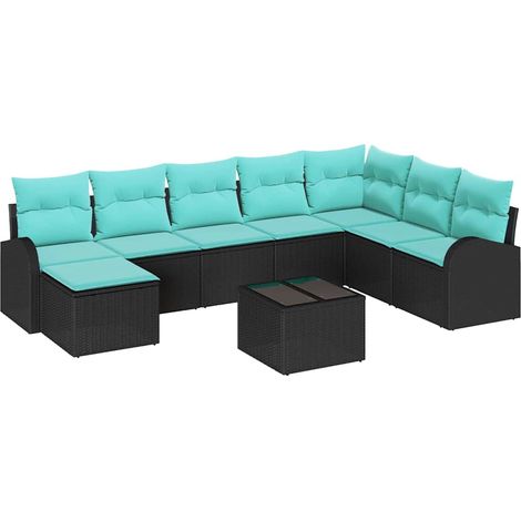 Sofa Set with Cushion 9 pcs Black and Turquoise Poly Rattan vidaXL (1/5)