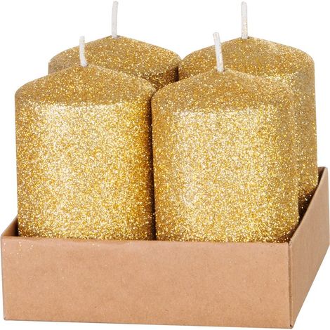 Kerze MagicHome Weihnachten, 4,8x8 cm, zylindrisch, Packung 4 Stk., gold, mit Glitzer, Advent (1/3)