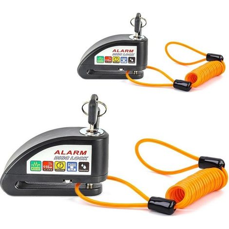 2x Antivol bloque disque alarme moto + câble de rappel 110dB noir Discount Set