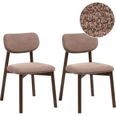 Set di 2 sedie da pranzo Seduta e schienale imbottiti in boucle Struttura in legno Sala da pranzo Cucina Marrone tortora Mills