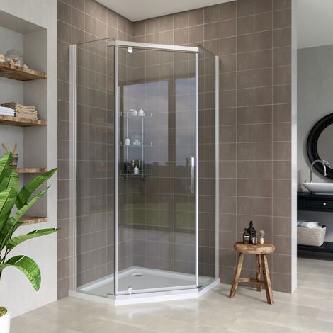 ELEGANT 900x900mm Pivot Pentagonal Shower Enclosure Semi-Frameless 8mm Tempered Glass Corner Shower Door (1/5)