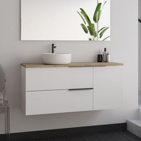 Meuble de salle de bain 100cm avec vasque à poser ronde - sans miroir - blanc - KING (1/5)